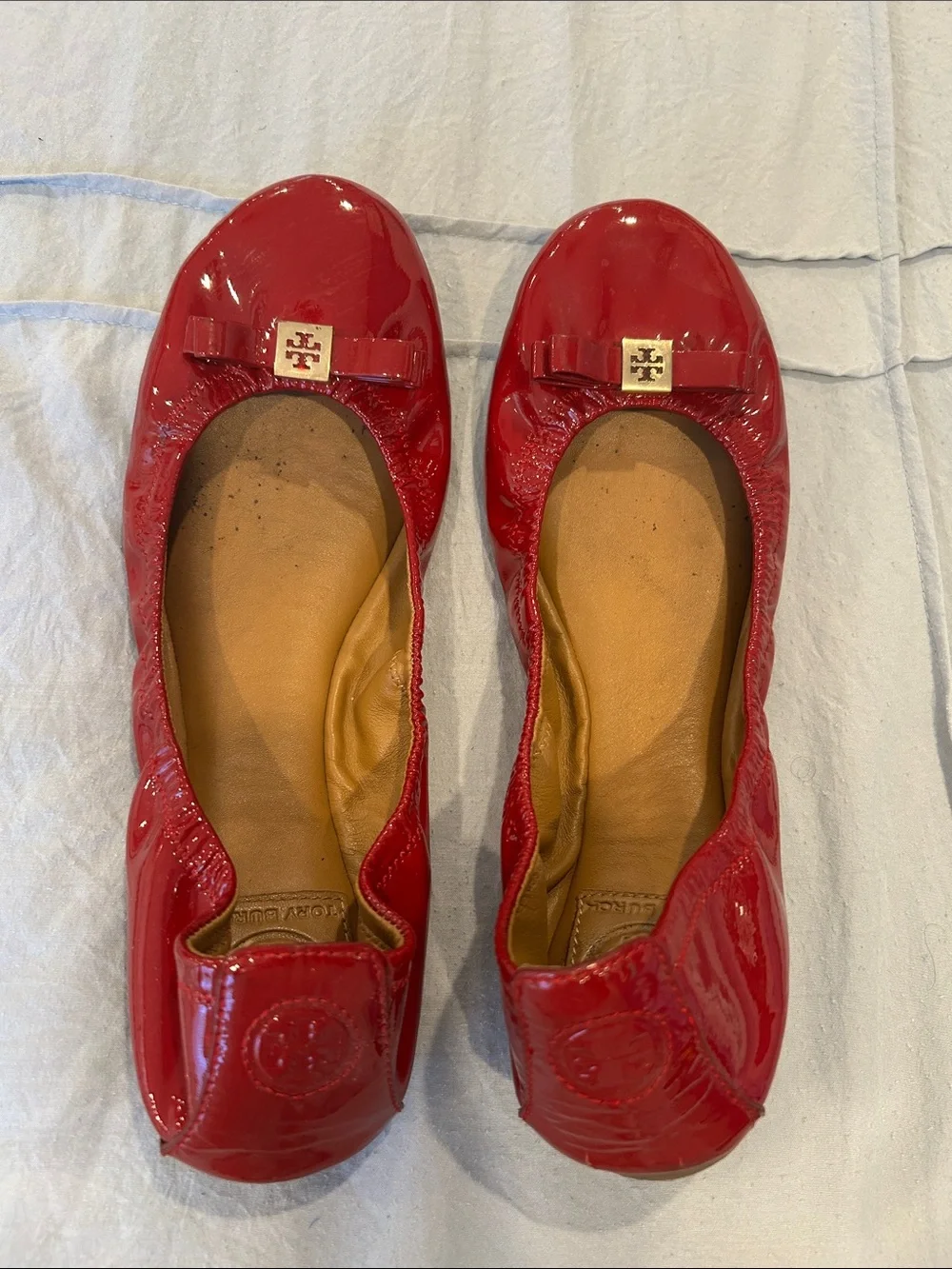 Tory Burch Red Patent Leather Logo Ballet Flats